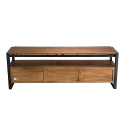 Macabane Meuble Tv SIXTINE 3 Tiroirs Et 1 Étagère Bois Teck Recyclé Et Métal