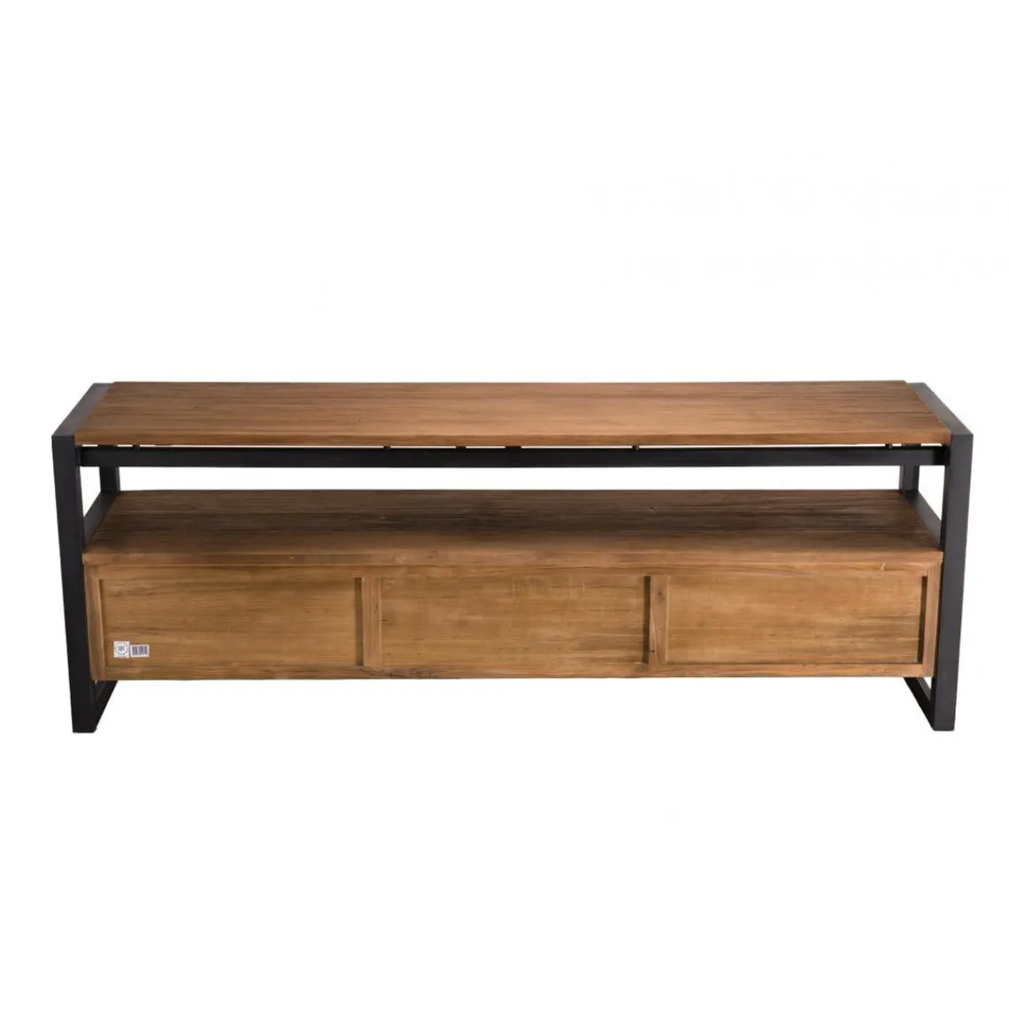 Macabane Meuble Tv SIXTINE 3 Tiroirs Et 1 Étagère Bois Teck Recyclé Et Métal