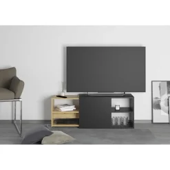 3S. x Home Meuble TV SLIDE 2 anthracite et naturel Outlet