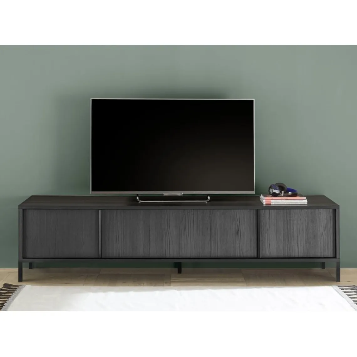3S. x Home Meuble TV STEEL lowboard 4 portes chene noir Discount