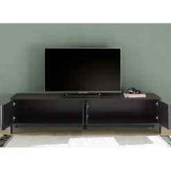 3S. x Home Meuble TV STEEL lowboard 4 portes chene noir Discount