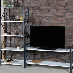 3S. x Home Meuble TV style industriel MARCADET 120cm Blanc Sale