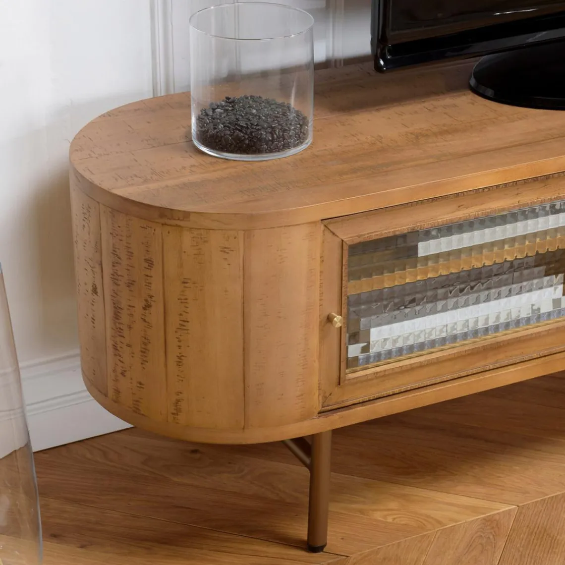 Macabane Meuble TV YSEULT 2 portes coulissantes en verre Hot