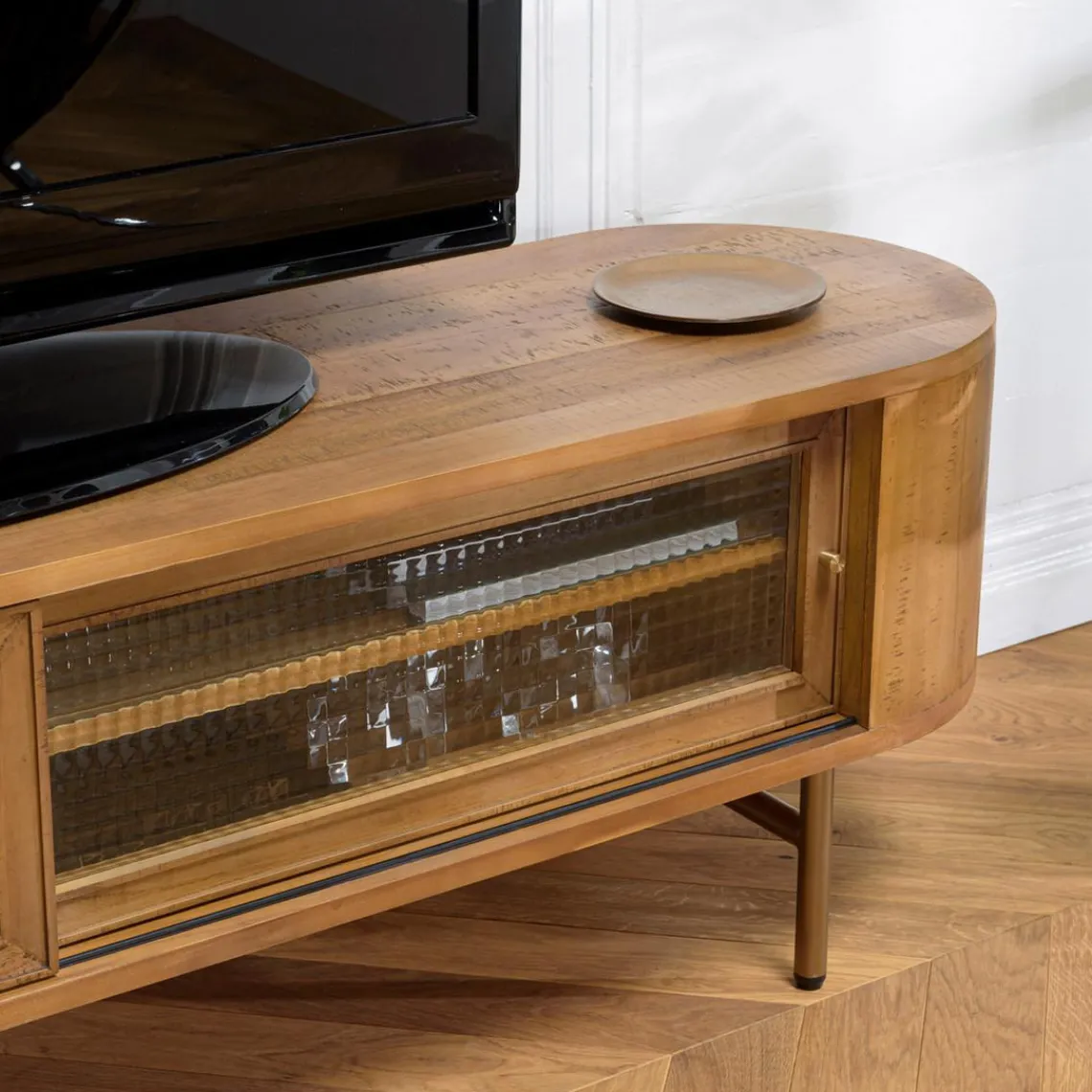 Macabane Meuble TV YSEULT 2 portes coulissantes en verre Hot