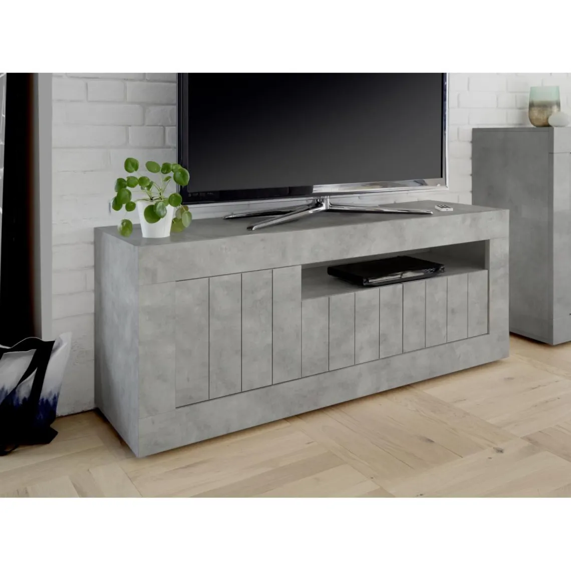 3S. x Home MeubleTV 3 portes battantes URBINO gris ciment Best