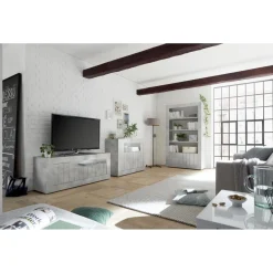 3S. x Home MeubleTV 3 portes battantes URBINO gris ciment Best