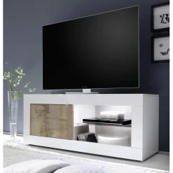 3S. x Home Meuuble TV 1 porte BASIC blanc et décor chene pero Discount