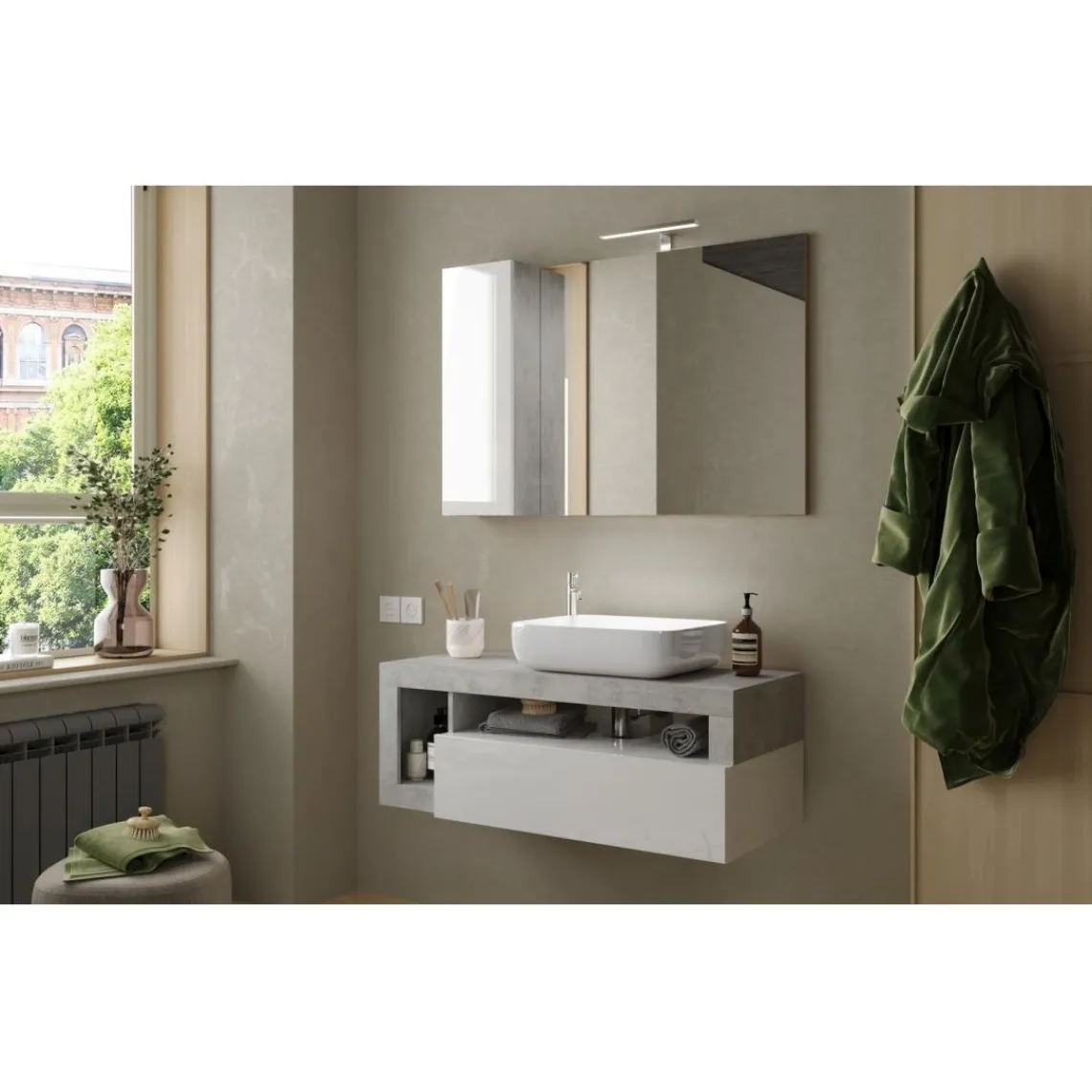 3S. x Home Miroir Led avec Colonne Integrée 1 Porte H30 cm coloris Béton Online