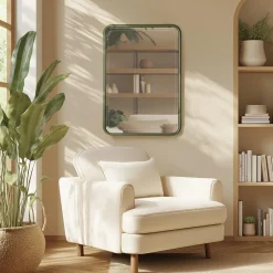 Macabane Miroir rectangulaire angles arrondis en métal vert HELENA Online