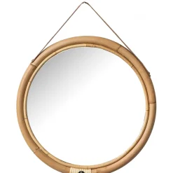 3S. x Home Miroir Rond Ø42 Cadre en Rotin et Sangle en Cuir BOLIVIA