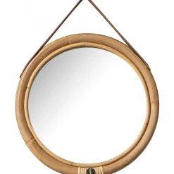 3S. x Home Miroir Rond Cadre en Rotin et Sangle en Cuir BOLIVIA Clearance