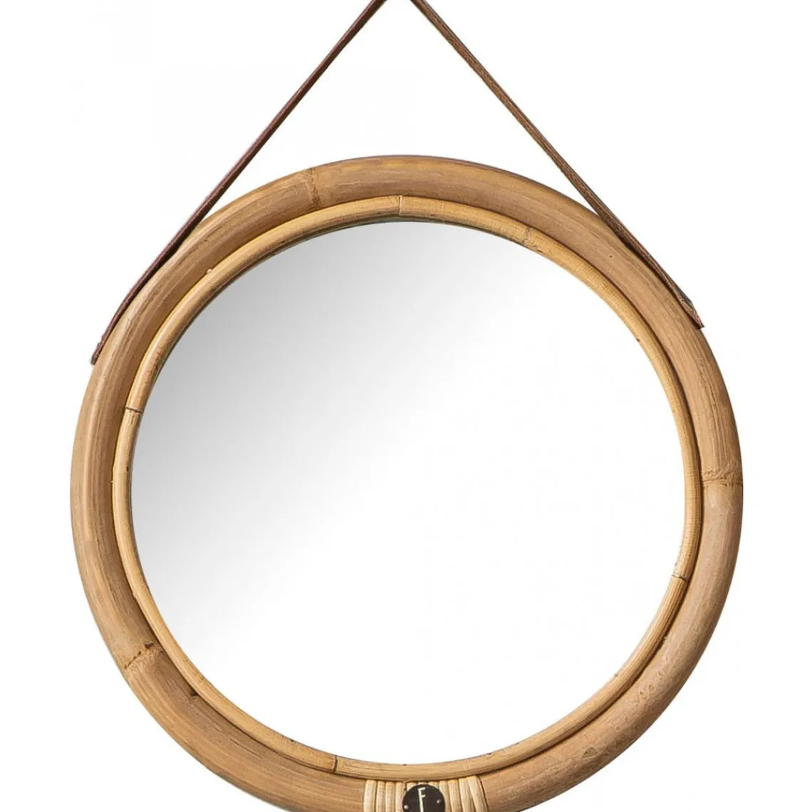 3S. x Home Miroir Rond Cadre en Rotin et Sangle en Cuir BOLIVIA Clearance