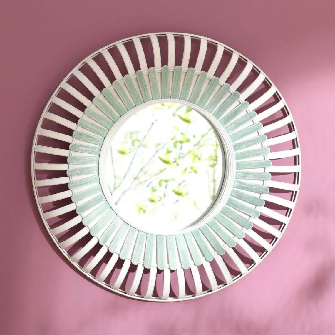 Becquet Miroir rond en bambou MOUSSA vert et blanc Online