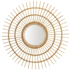Macabane Miroir rond modèle soleil en rotin couleur brun miel KALLY Sale