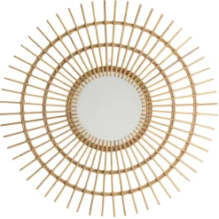 Macabane Miroir rond modèle soleil en rotin couleur brun miel KALLY Sale