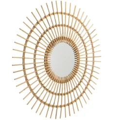 Macabane Miroir rond modèle soleil en rotin couleur brun miel KALLY Sale