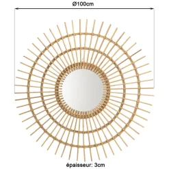 Macabane Miroir rond modèle soleil en rotin couleur brun miel KALLY Sale