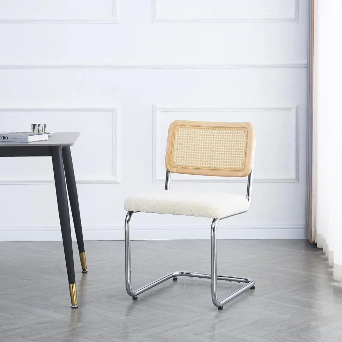 3S. x Home Nordlys - Lot de 2 Chaises de Salle a Manger Industrielles Metal Cannage Rotin New