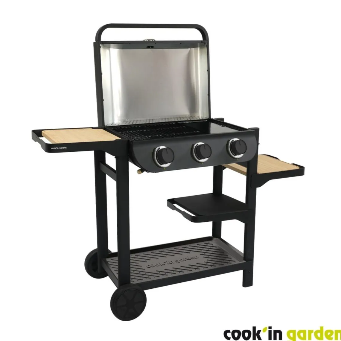 Cook'In Garden Pack Barbecue gaz sur chariot FLAVO avec Housse et Coffret 3 pièces aimantés Hot