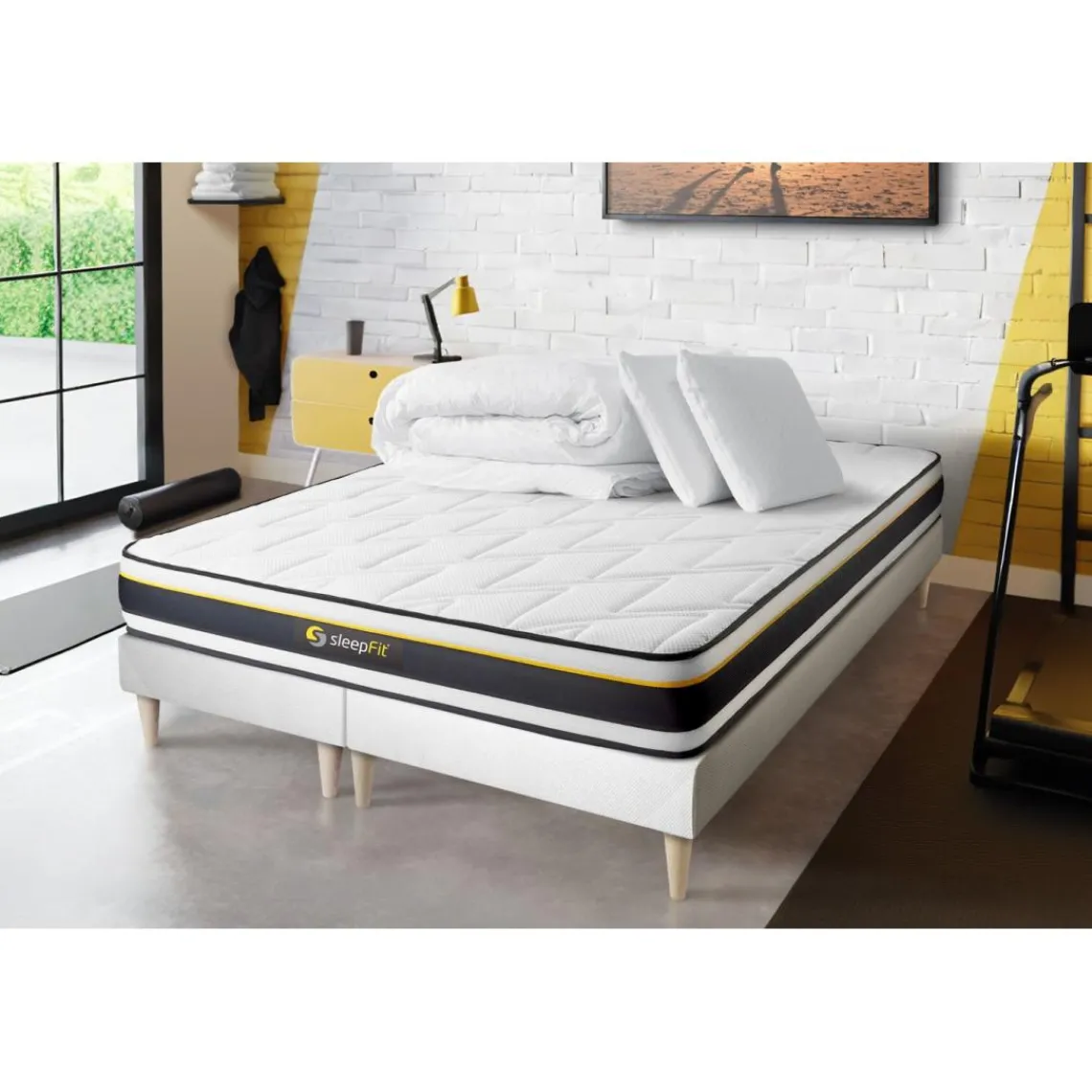 Sleepfit Pack double sommier matelas SOFT 2 oreillers memoire de forme Couette Percale Outlet