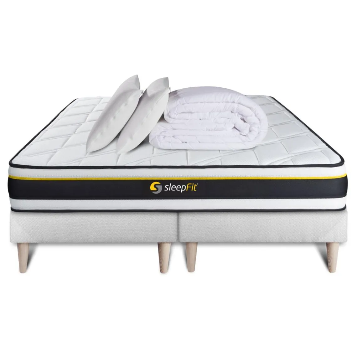 Sleepfit Pack double sommier matelas SOFT 2 oreillers memoire de forme Couette Percale Outlet