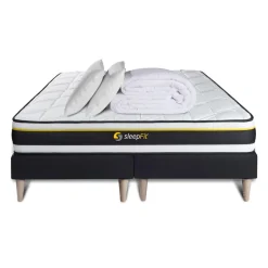 Sleepfit Pack double sommier matelas SOFT 2 oreillers memoire de forme et Couette Percale Best