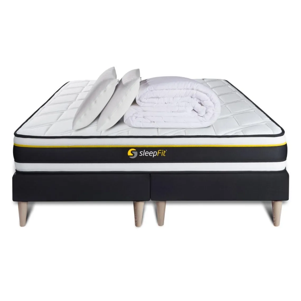 Sleepfit Pack double sommier matelas SOFT 2 oreillers memoire de forme et Couette Percale Best