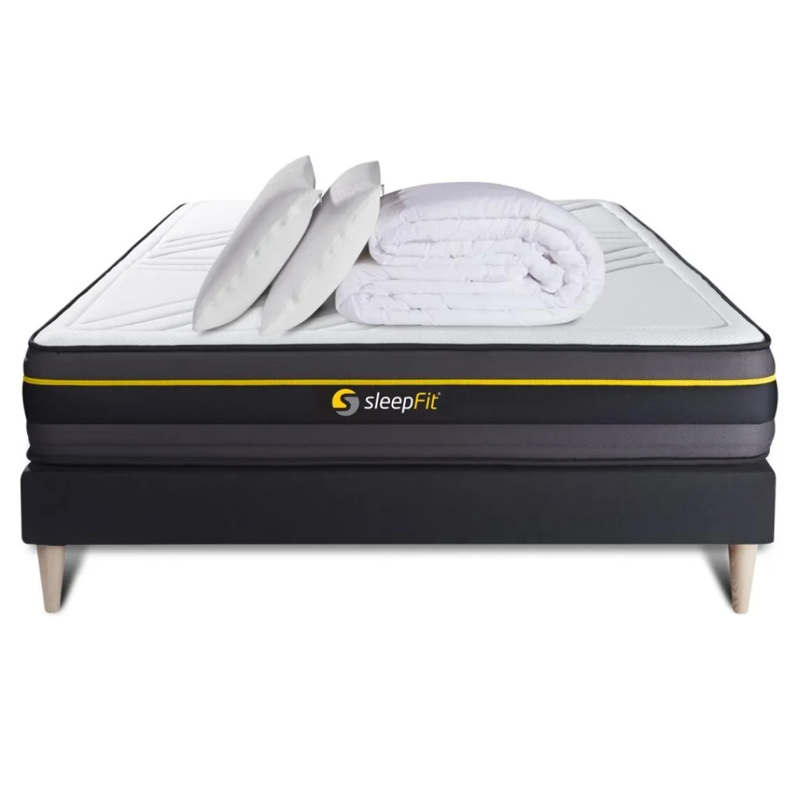Sleepfit Pack matelas ACTIVE sommier noir Couette et 2 oreillers Best
