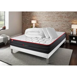 Somness Pack matelas BOOST sommier blanc et Couette 2 oreillers Online