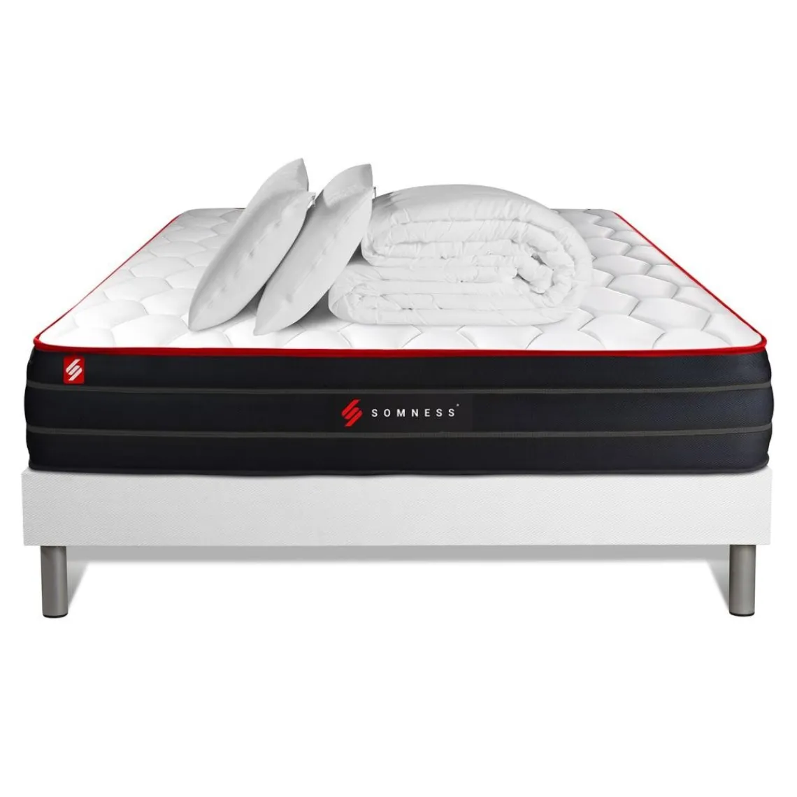 Somness Pack matelas BOOST sommier blanc et Couette 2 oreillers Online