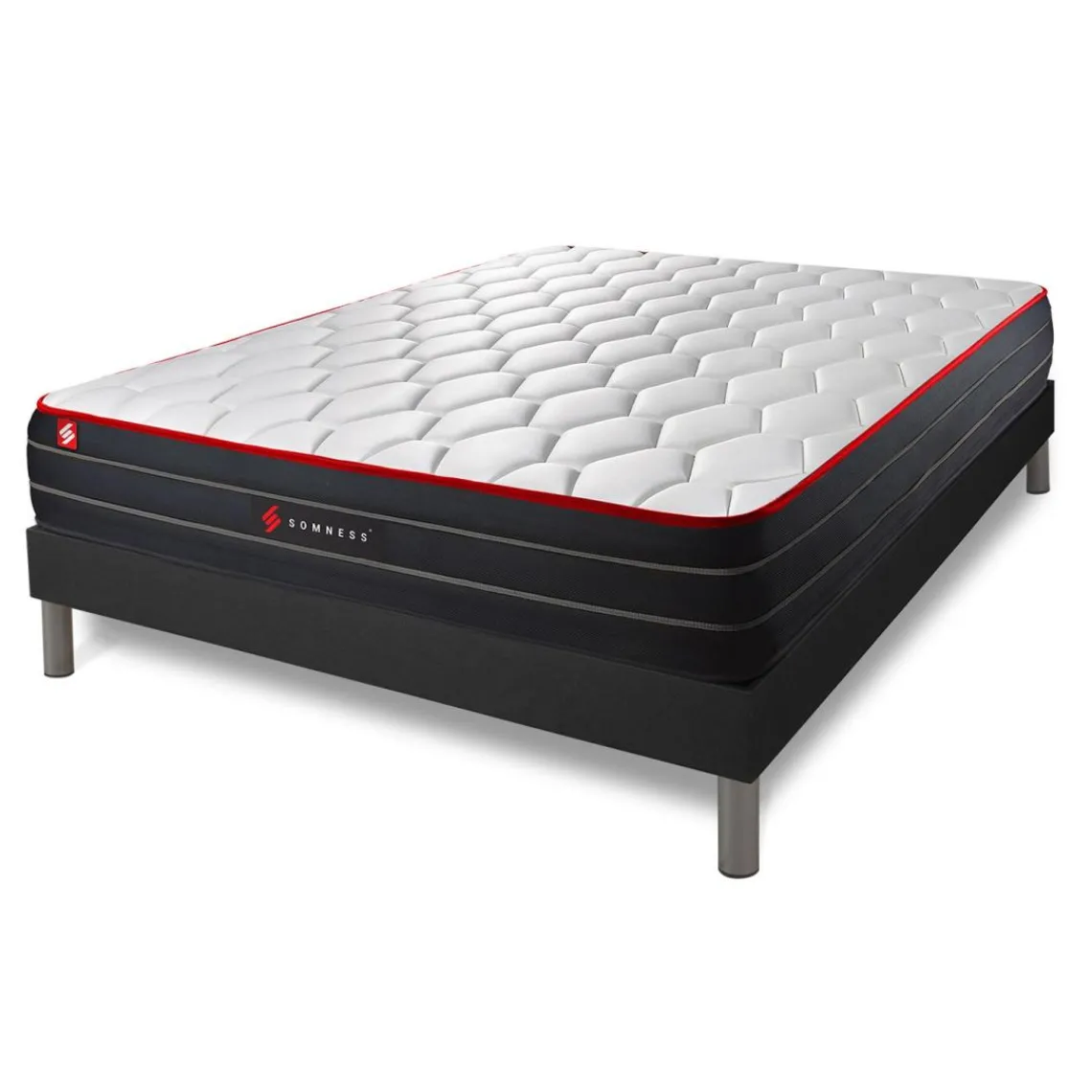 Somness Pack matelas BOOST sommier noir Couette 2 oreillers Discount