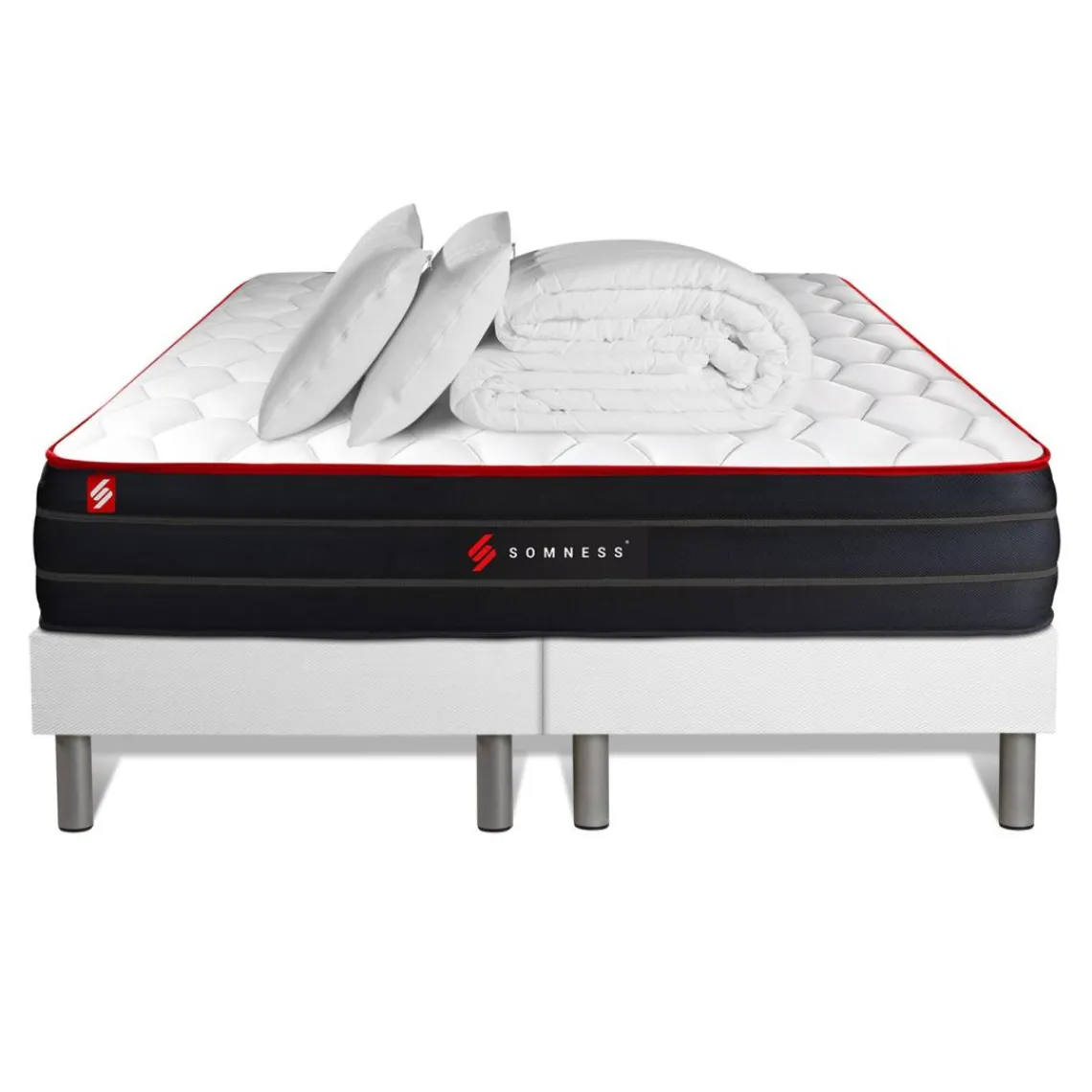 Somness Pack matelas double sommiers blanc Couette et 2 oreillers