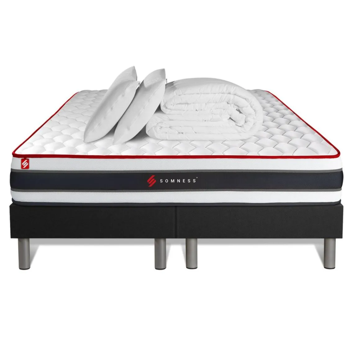 Somness Pack matelas ENERGY double sommiers noir Couette 2 oreillers Clearance
