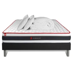 Somness Pack matelas ENERGY sommier noir Couette 2 oreillers New