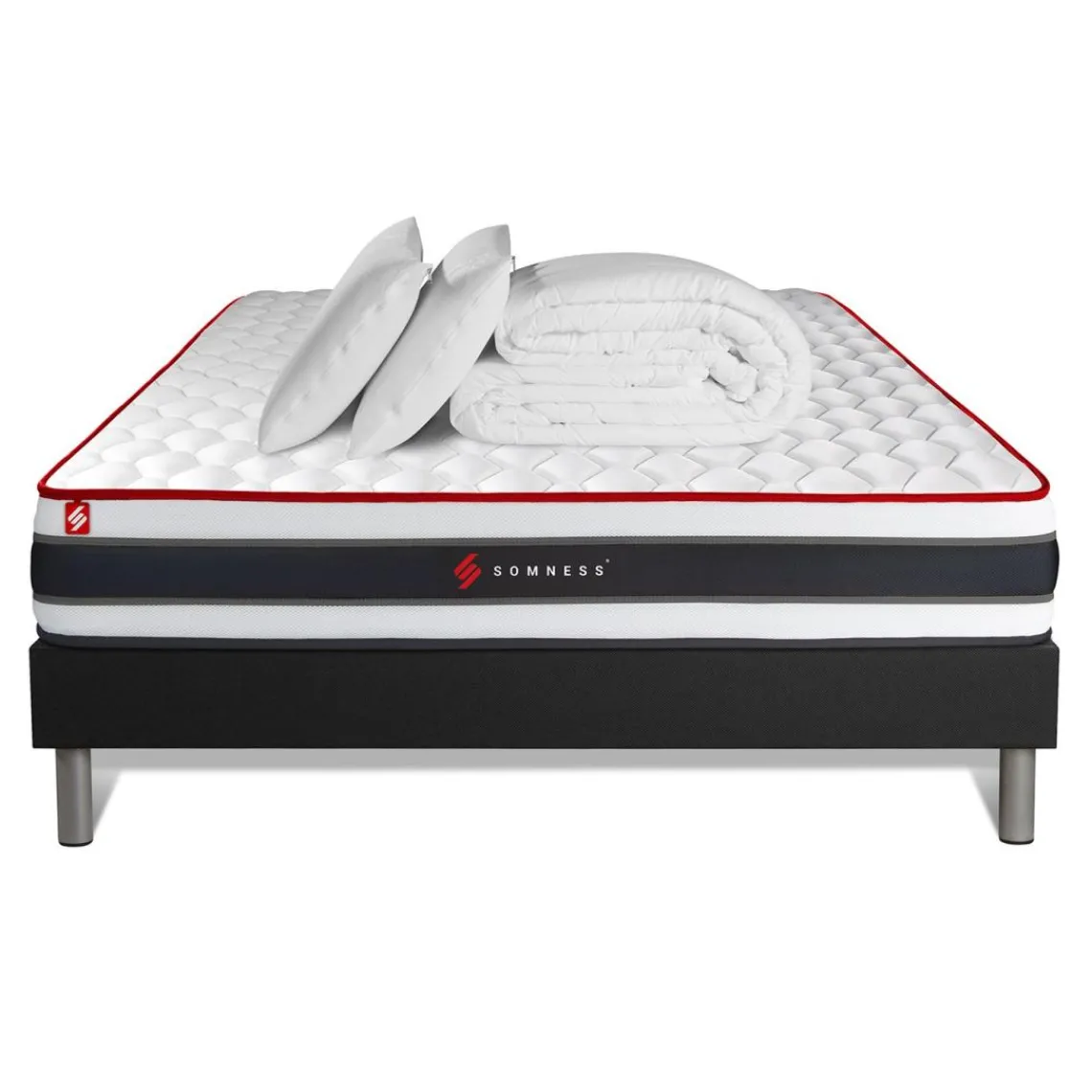 Somness Pack matelas ENERGY sommier noir Couette 2 oreillers New