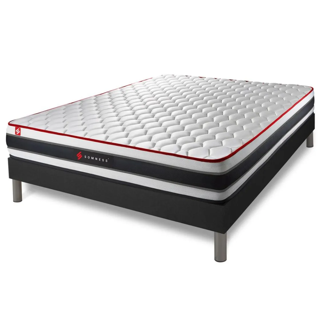 Somness Pack matelas ENERGY sommier noir Couette 2 oreillers New