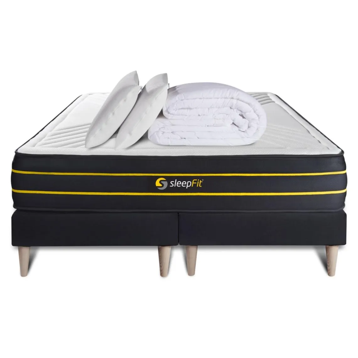 Sleepfit Pack matelas ULTRA double sommiers noir Couette et 2 oreillers Best