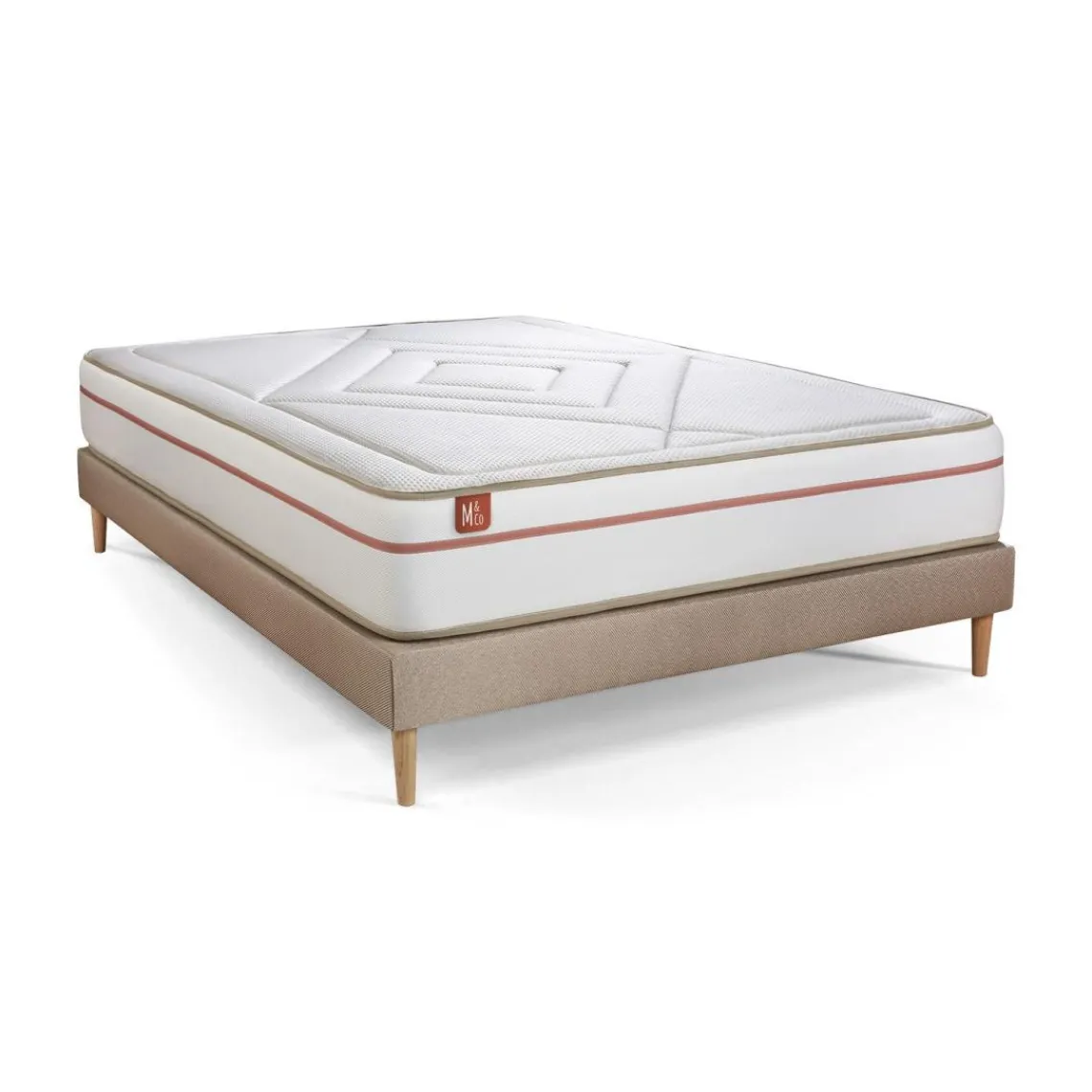 Marmottes & Co Pack prêt a dormir matelas LE PAISIBLE Memoire de forme BioVisco sommier kit Beige 2 oreillers couette Discount