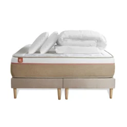 Marmottes & Co Pack prêt a dormir matelas LE SOYEUX Ressorts ensaches Memoire de forme BioVisco double sommiers Beige Outlet