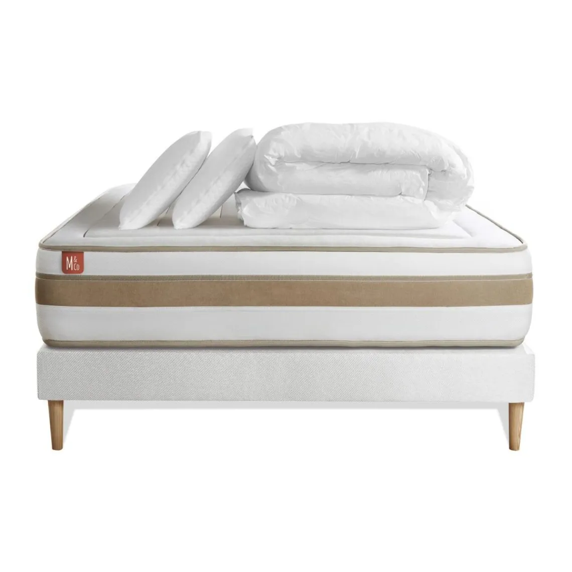 Marmottes & Co Pack prêt a dormir matelas LE RAFFINÉ Ressorts ensaches Memoire de forme BioVisco sommier kit Blanc New