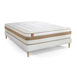 Marmottes & Co Pack prêt a dormir matelas LE RAFFINÉ Ressorts ensaches Memoire de forme BioVisco sommier kit Blanc New