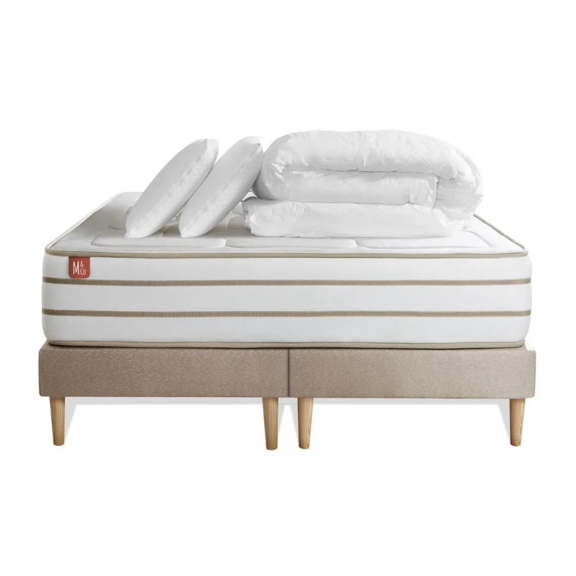 Marmottes & Co Pack prêt a dormir matelas LE DOUILLET Memoire de forme BioVisco double sommiers Beige 2 oreillers couette Sale