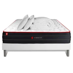 Somness Pack prêt a dormir matelas ressorts ensaches et memoire de forme sommier kit blanc Couette 2 oreillers Sale