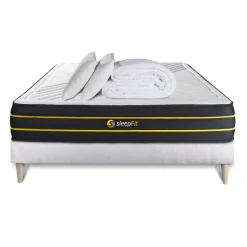 Sleepfit Pack prêt a dormir matelas ULTRA sommier kit blanc 2 oreillers memoire de forme Couette Percale Hot