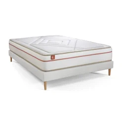 Marmottes & Co Pack prêt a dormir matelas LE PAISIBLE Memoire de forme BioVisco sommier Blanc 2 oreillers couette