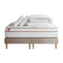 Marmottes & Co Pack prêt a dormir matelas LE PAISIBLE Memoire de forme BioVisco double sommiers Beige 2 oreillers couette Clearance
