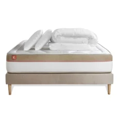 Marmottes & Co Pack prêt a dormir matelas LE COSY Memoire de forme sommier Beige 2 oreillers,couette Discount