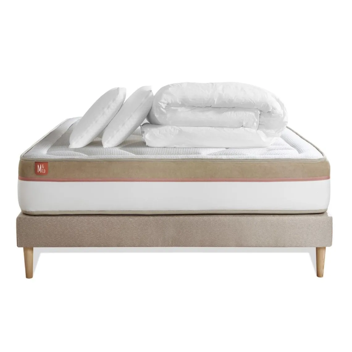 Marmottes & Co Pack prêt a dormir matelas LE COSY Memoire de forme sommier Beige 2 oreillers,couette Discount