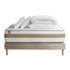 Marmottes & Co Pack prêt a dormir matelas LE RAFFINÉ Ressorts ensaches Memoire de forme BioVisco sommier kit Beige