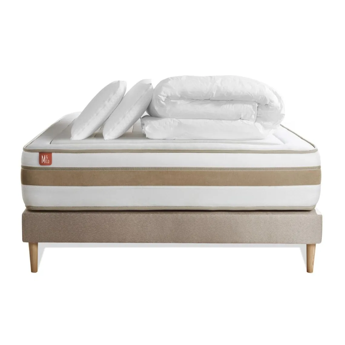 Marmottes & Co Pack prêt a dormir matelas LE RAFFINÉ Ressorts ensaches Memoire de forme BioVisco sommier kit Beige